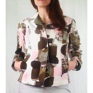 90’s Vintage ‘Keren Hart’ Multicolor Abstract Print Cropped Jacket